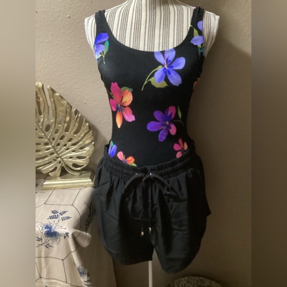 Longitude Black Floral Women's One Piece